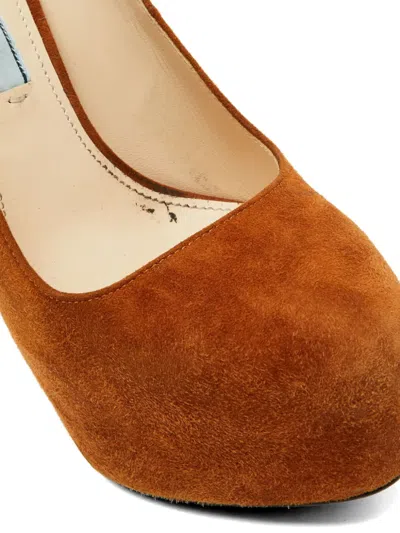 Pre-owned Prada Round-toe Platform Pumps In Brown