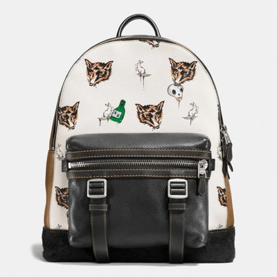 Coach Flag Backpack In Fox And Bunny Print Pebble Leather In : Sft Wht Ffb Blk