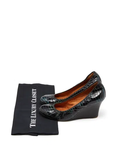 Pre-owned Lanvin Python-embossed Wedge Pumps In Green