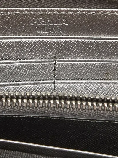 Pre-owned Prada Saffiano Bow Wallet In Silver