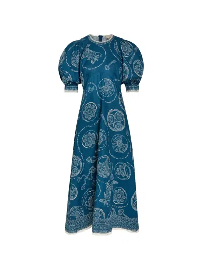 Alemais Lucky Graphic-print Puff-sleeve Midi Dress In Multi