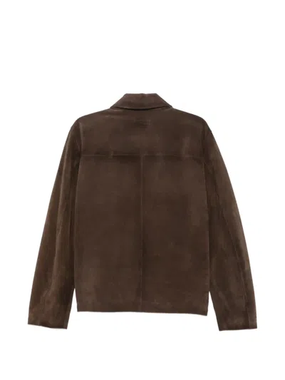 Fay Buttoned Leather Jacket In Brown