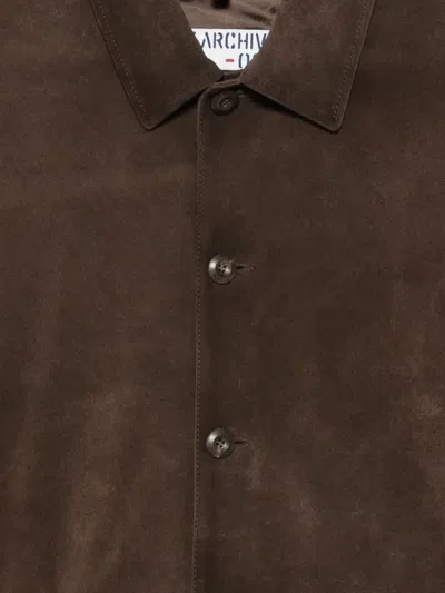 Fay Buttoned Leather Jacket In Brown