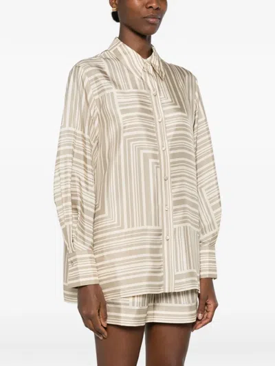 Joseph Womens Sand Dark Powder Atlan Grid-print Silk Shirt In Brown