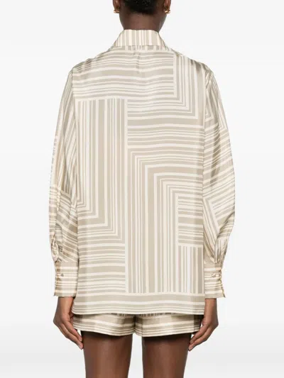 Joseph Womens Sand Dark Powder Atlan Grid-print Silk Shirt In Brown