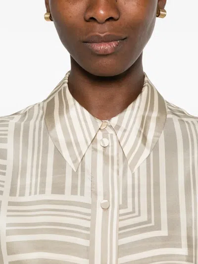 Joseph Womens Sand Dark Powder Atlan Grid-print Silk Shirt In Brown