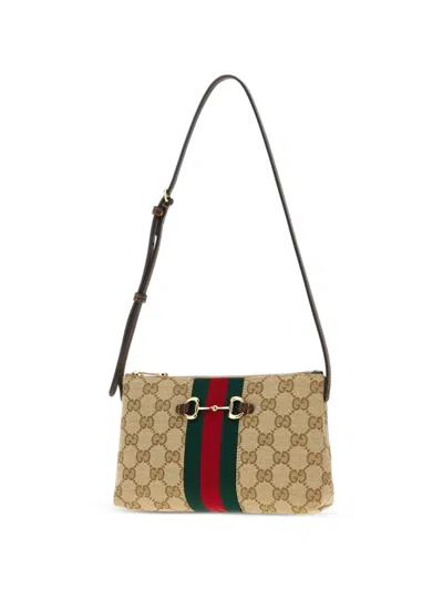 Gucci Small Horsebit Web-stripe Shoulder Bag In Multi