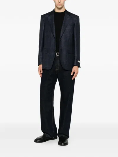 Canali Check-pattern Notched-lapel Blazer In Blue