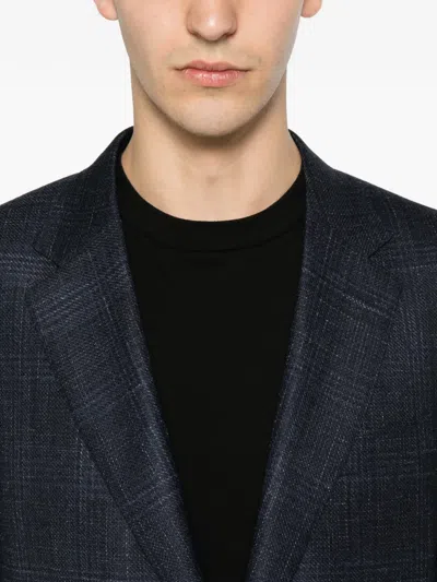 Canali Check-pattern Notched-lapel Blazer In Blue
