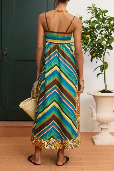 Alemais Charlie Day Midi Dress In Chevron Stripe Motif In Multi