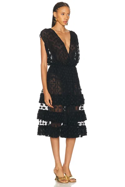 Dries Van Noten Ruffled Polka-dot Cotton-blend Mesh Midi Dress In Black