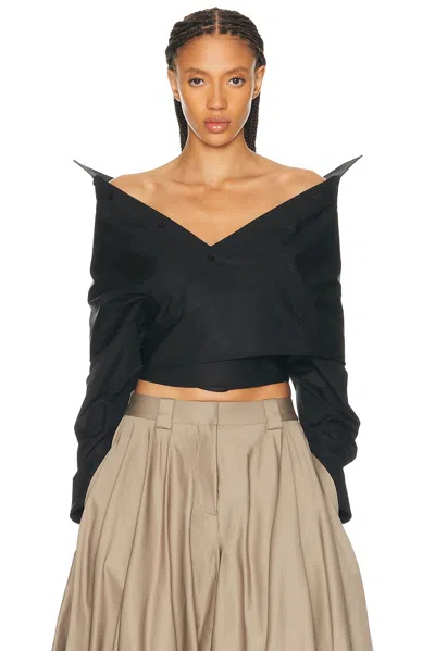Balenciaga Off Shoulder Crop Shirt Long Sleeves In Black