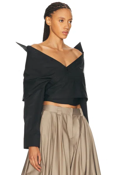 Balenciaga Off Shoulder Crop Shirt Long Sleeves In Black
