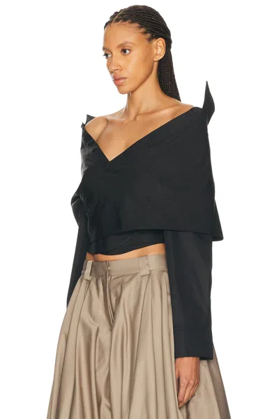Balenciaga Off Shoulder Crop Shirt Long Sleeves In Black