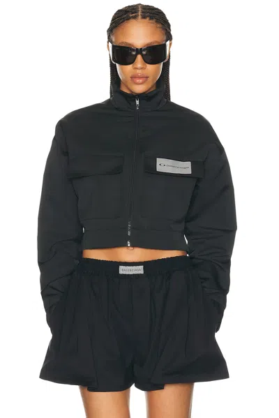 Balenciaga Cropped Technical Faille Track Jacket In Black