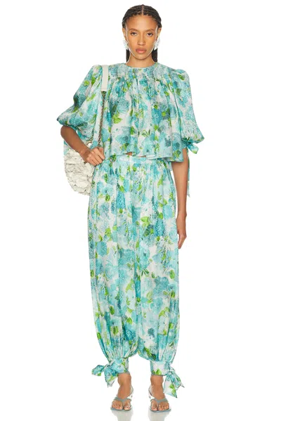 Chloé Floral-print Silk-jacquard Cropped Pants In Green