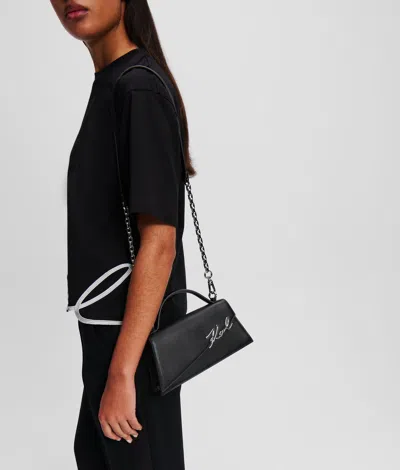 Karl Lagerfeld Signature Slim Leather Tote Bag In Black