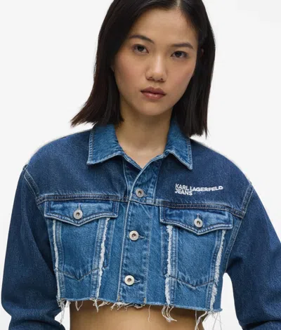 Kl Jeans Blocked Denim Micro Jacket In Blue