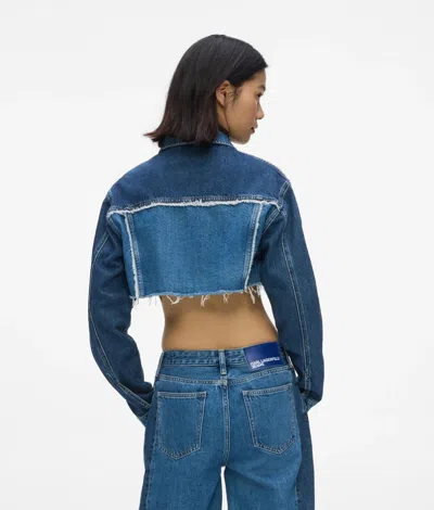 Kl Jeans Blocked Denim Micro Jacket In Blue