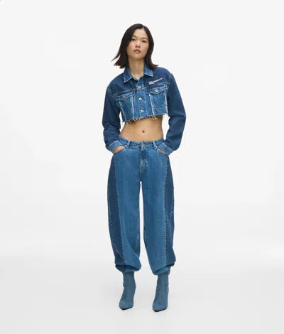 Kl Jeans Blocked Denim Micro Jacket In Blue