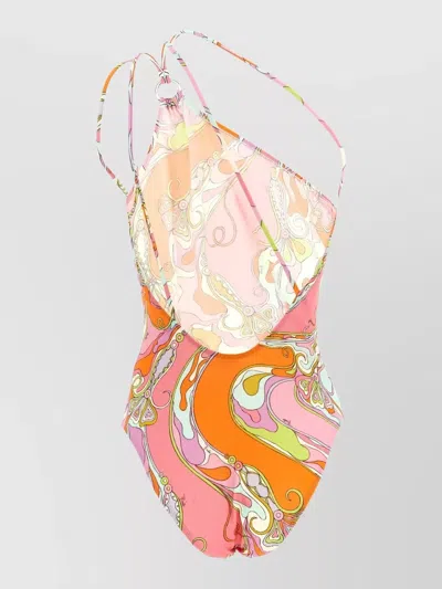 Pucci One Piece Swimsuit Adjustable Straps Asymmetric In Multi