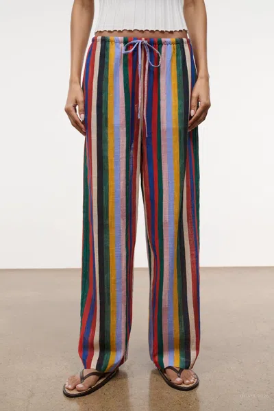 Staud Mateo Stripe Cotton Drawstring Pants In Multi