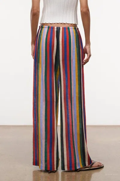 Staud Mateo Stripe Cotton Drawstring Pants In Multi