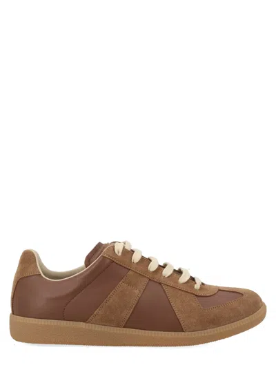 Maison Margiela Brown Suede Panel Low-top Sneakers In Brown