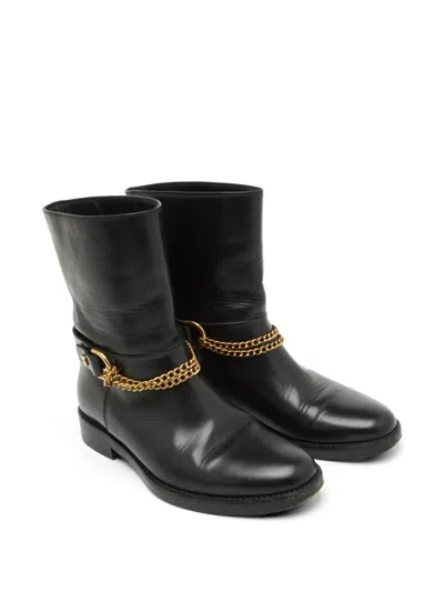 Pre-owned Lanvin Chain-link Ankle Boots In Black