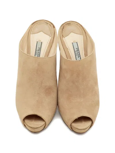 Pre-owned Prada Peep-toe Platform Sandals In Neutral