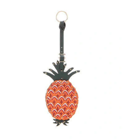 Valentino Garavani Tropical Pineapple Studded Leather Keychain In Orange-multi