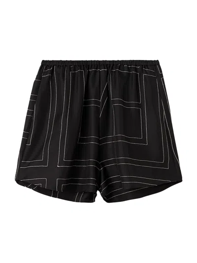 Totême Womens Black Monogram Wide-leg High-rise Silk-twill Shorts In Black