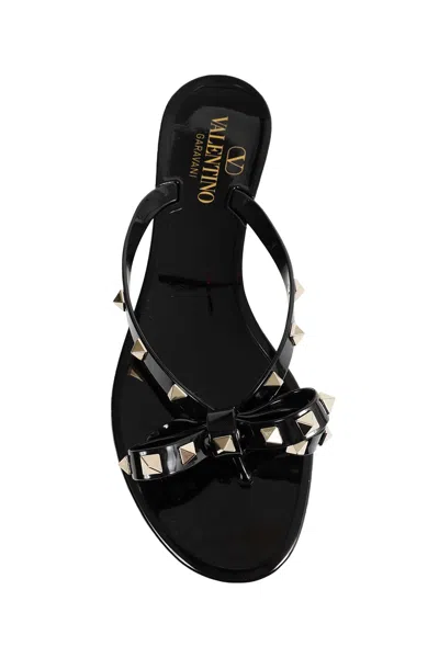 Valentino Garavani Mini Bow Sandals With Platinum-finish Studs In Black