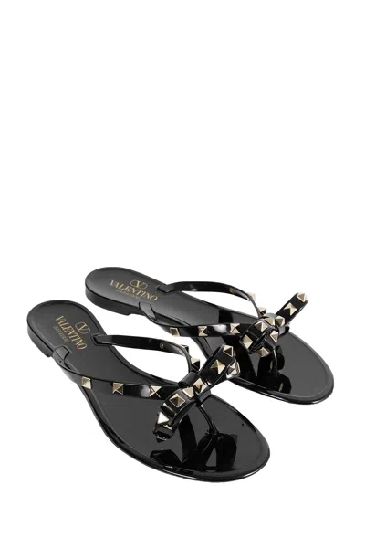 Valentino Garavani Mini Bow Sandals With Platinum-finish Studs In Black