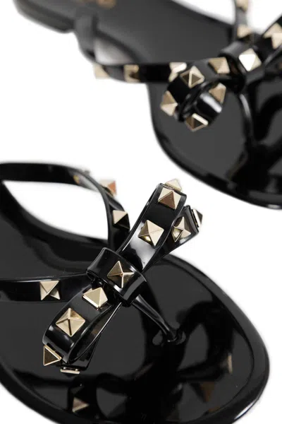 Valentino Garavani Mini Bow Sandals With Platinum-finish Studs In Black
