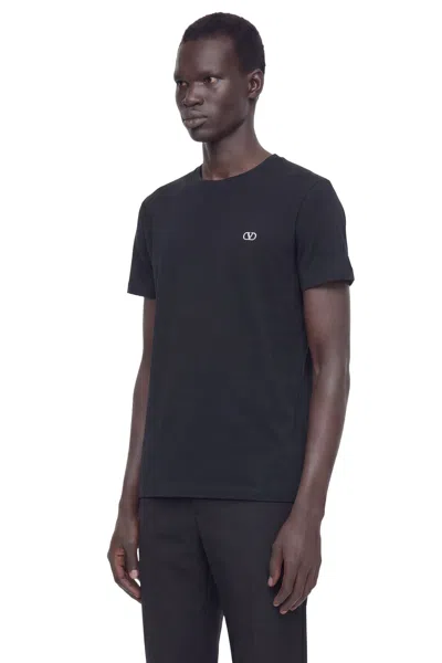 Valentino Logo-embroidered Cotton-jersey T-shirt In Black