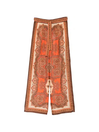 Zimmermann Womens Tangerine Paisley Mahon Relaxed Silk Trousers In Brown