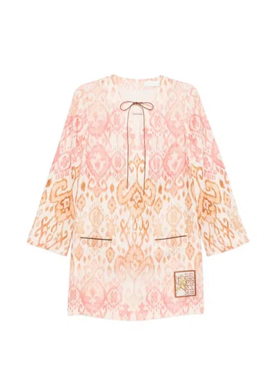 Zimmermann Aster Print Long Sleeve Linen Shift Dress In Multi