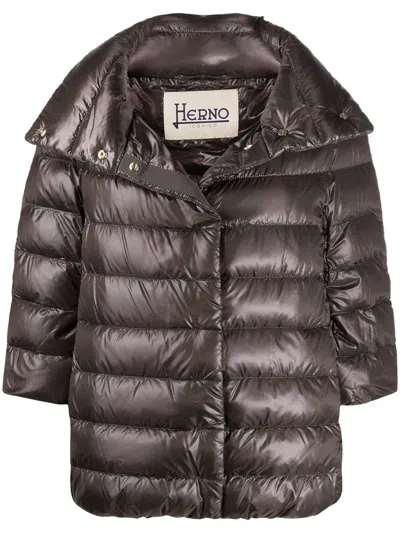 Herno Aminta Short Down Jacket In Grey Nylon In Brown