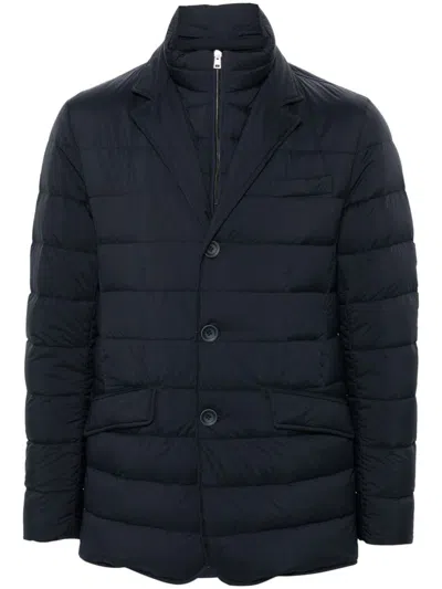 Herno Quilted Lightweight Down Coat With High Collar In Blue