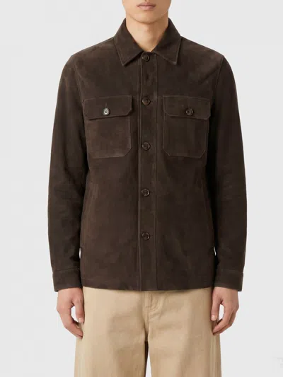 Moorer Brown Solid Shirt Collar Jacket In Brown