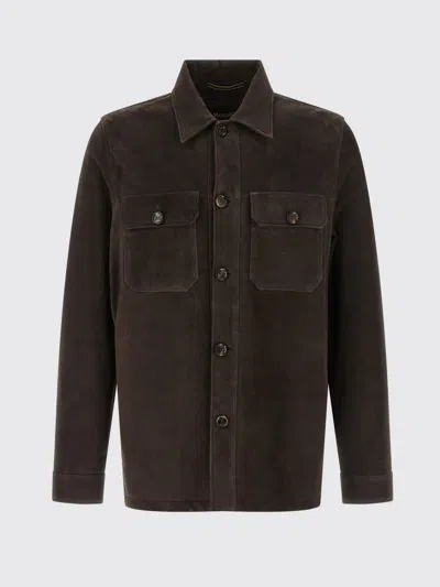 Moorer Brown Solid Shirt Collar Jacket In Brown