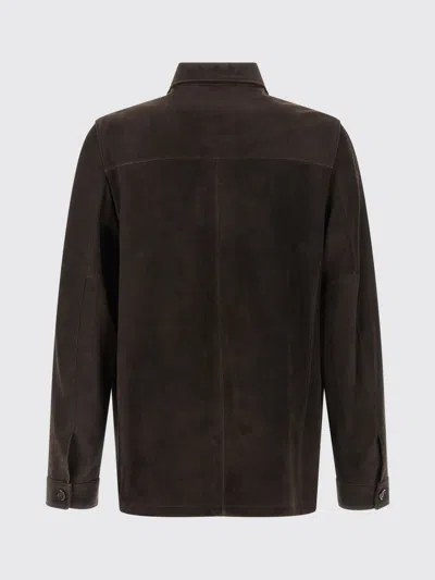 Moorer Brown Solid Shirt Collar Jacket In Brown
