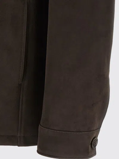 Moorer Brown Solid Shirt Collar Jacket In Brown