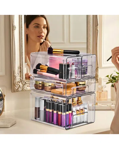 Sorbus 4pc Clear Stackable Storage Drawers In White