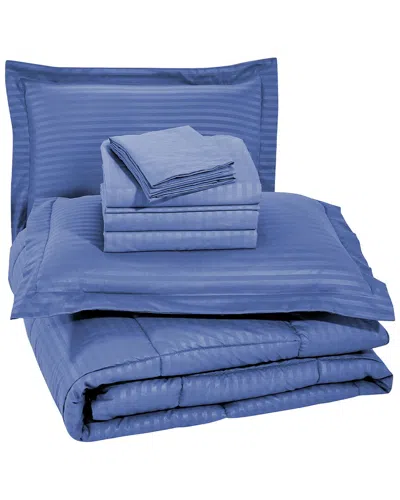 Luxury Home 8pc Dobby Stripe Comforter Set In Blue