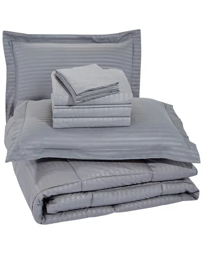 Luxury Home 8pc Dobby Stripe Comforter Set In Gray