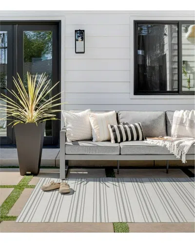 Northlight Rectangular Ticking Striped Outside Area Rug In White