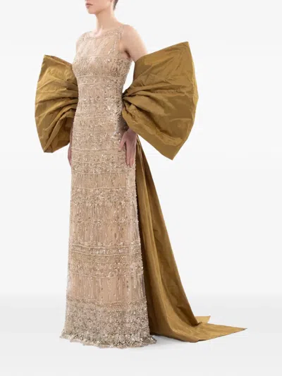 Saiid Kobeisy Oversized Bow Cape In Brown