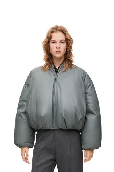 Loewe Grey Leather Bomber Jacket In Animal Print